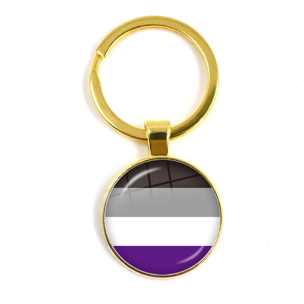 LGBT Glass Cabochon Keychain Gay Lesbian Pride Rainbow Car Key Holder Keyring Charm Jewelry for Homosexuality Gift Quick Pick Grocers
