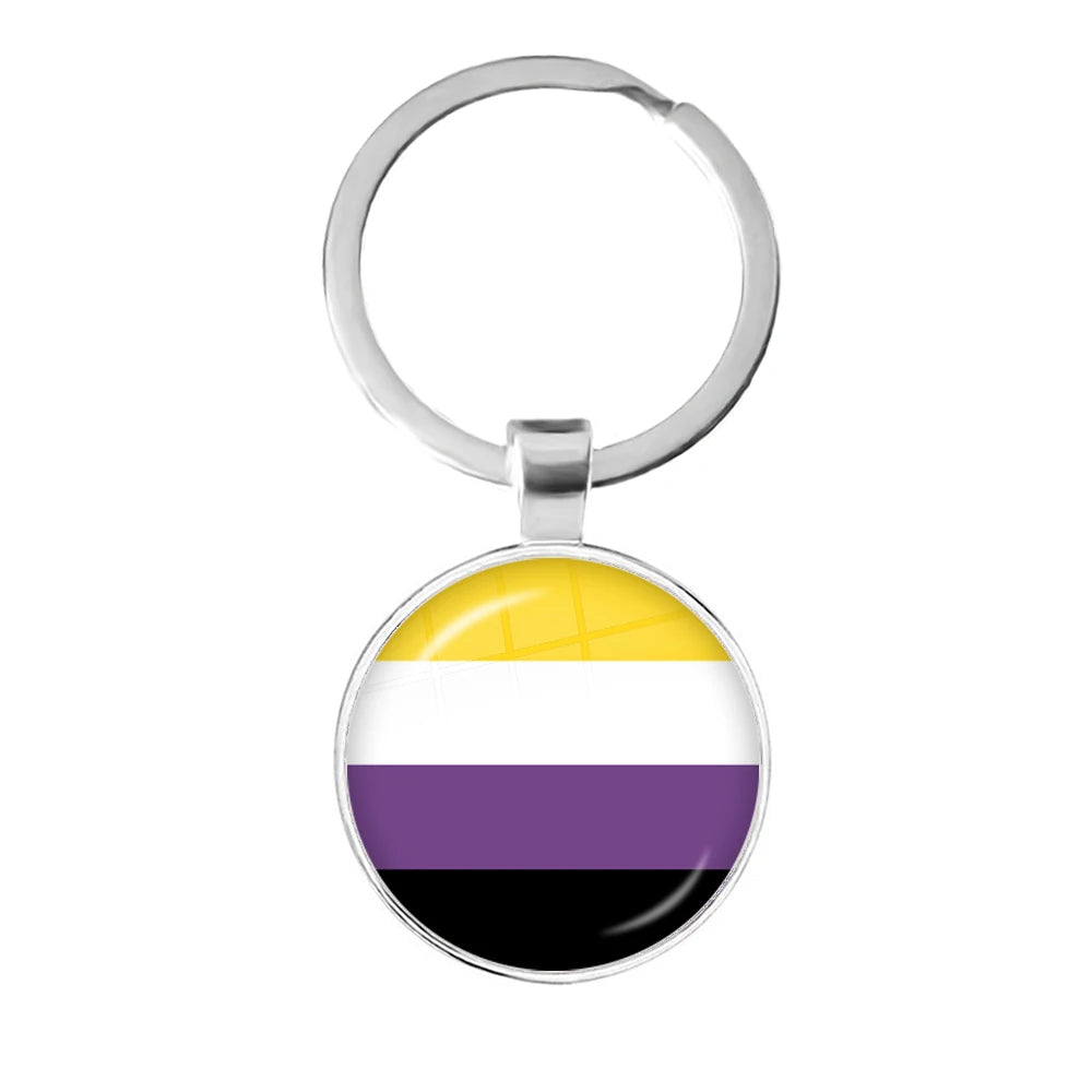 LGBT Glass Cabochon Keychain Gay Lesbian Pride Rainbow Car Key Holder Keyring Charm Jewelry for Homosexuality Gift Quick Pick Grocers