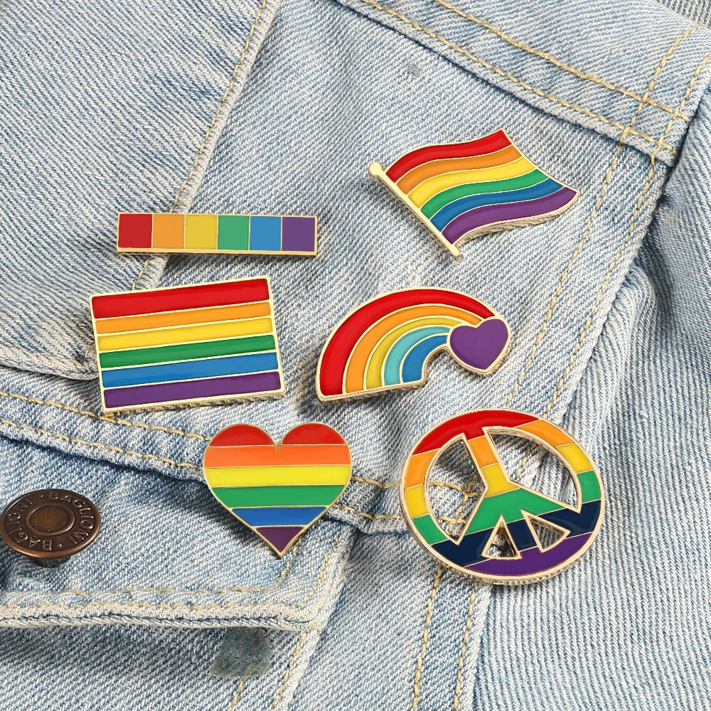 LGBT Flag Rainbow Heart Brooch Peace and Love Enamel Pins Clothes Bag Lapel Pin Gay Lesbian Pride Icon Badge Unisex Jewelry Gift Quick Pick Grocers