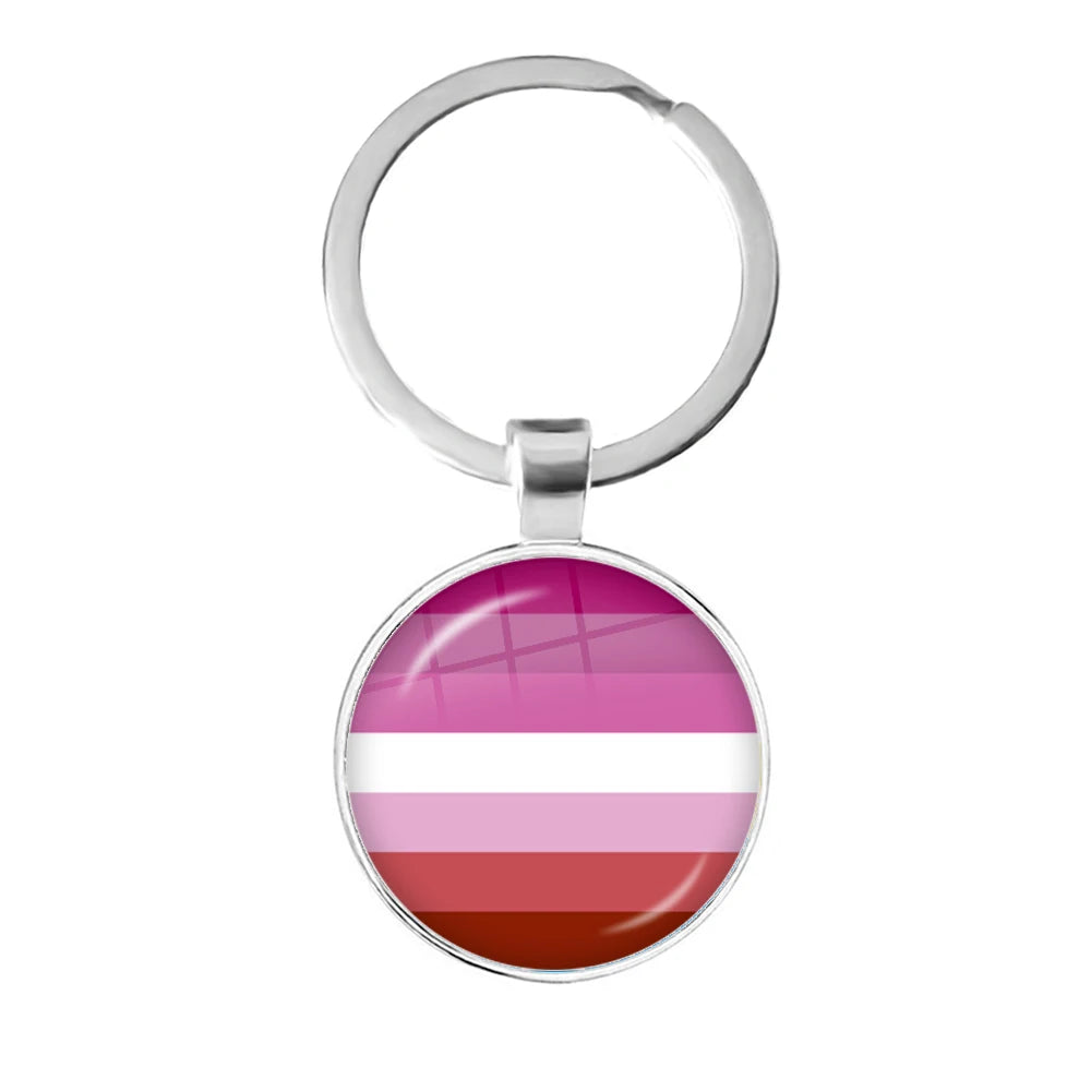 LGBT Glass Cabochon Keychain Gay Lesbian Pride Rainbow Car Key Holder Keyring Charm Jewelry for Homosexuality Gift Quick Pick Grocers