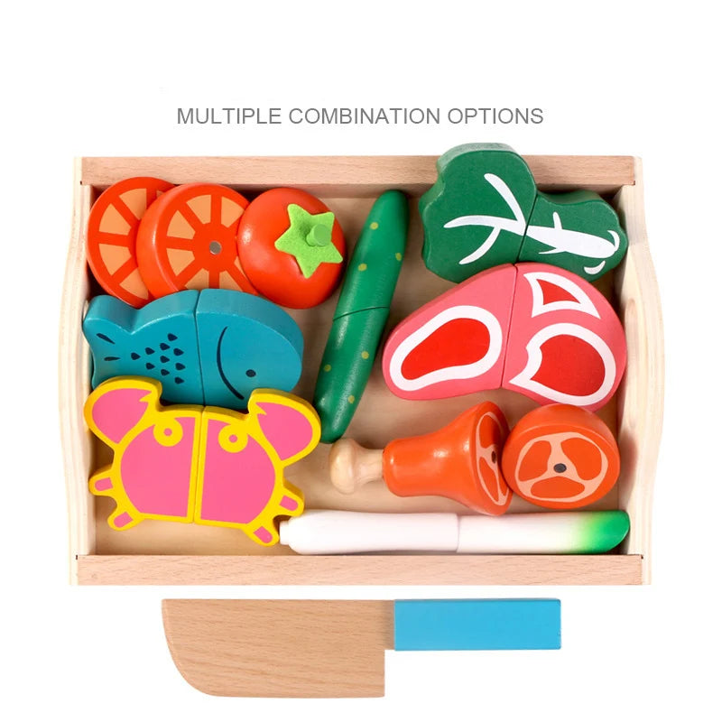 Simulation Kitchen Pretend Toy Wooden Classic Game Montessori Educational Toy For Children Kids Gift Cutting Fruit Vegetable Set Econic Blanks