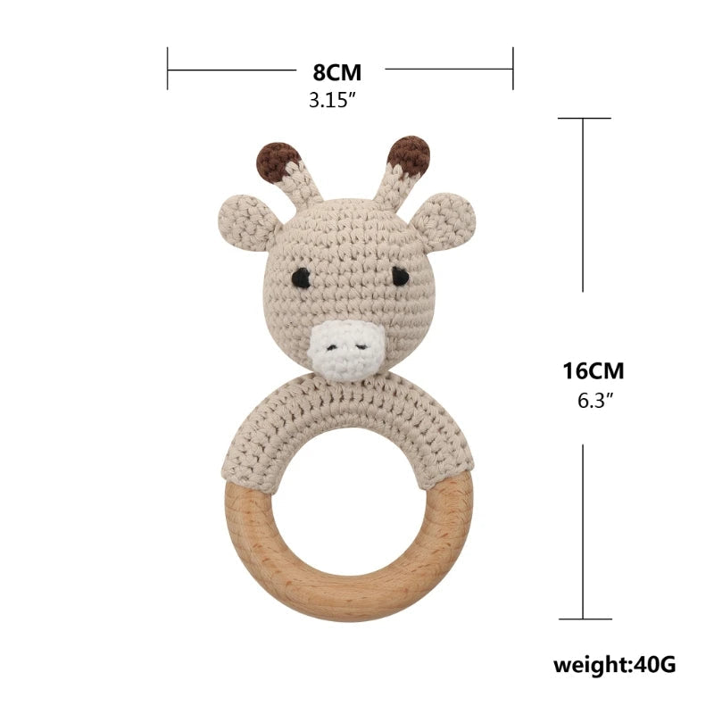 BPA Free Baby Wooden Teether Crochet Cartoon Baby Rattle Toys Wooden Ring Rodent Toys Mobile Gym Kids Newborn Educational Toys Purest Peak