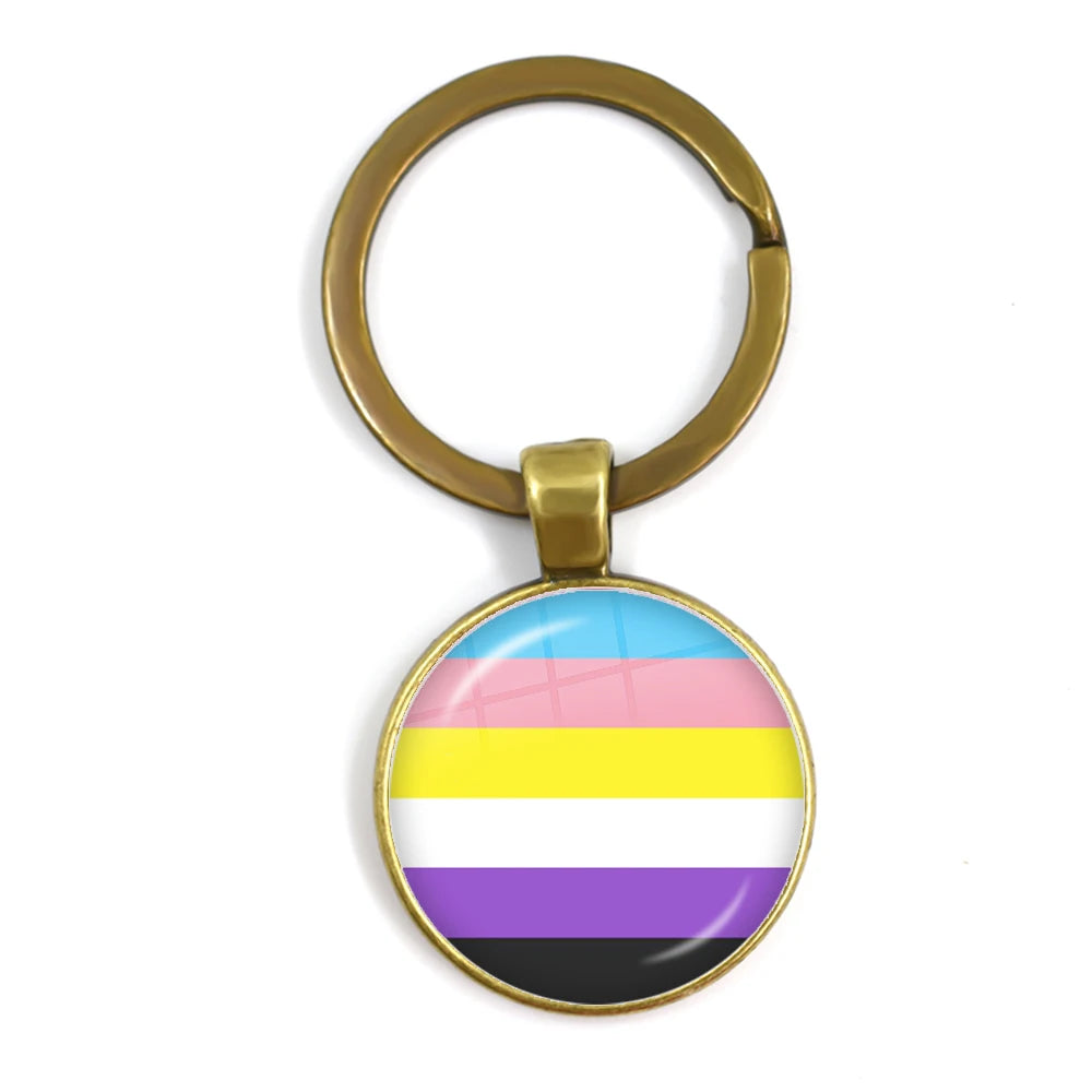 LGBT Glass Cabochon Keychain Gay Lesbian Pride Rainbow Car Key Holder Keyring Charm Jewelry for Homosexuality Gift Quick Pick Grocers