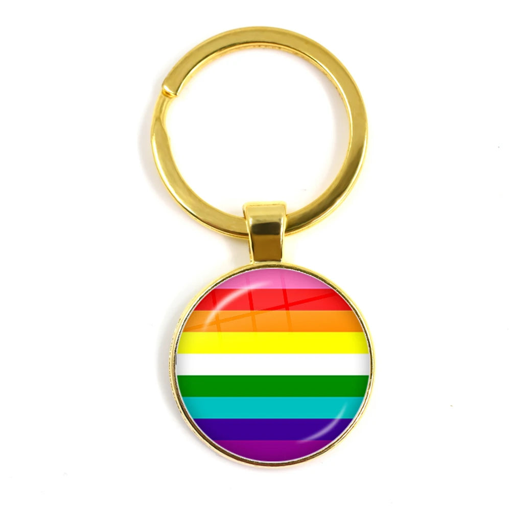 LGBT Glass Cabochon Keychain Gay Lesbian Pride Rainbow Car Key Holder Keyring Charm Jewelry for Homosexuality Gift Quick Pick Grocers