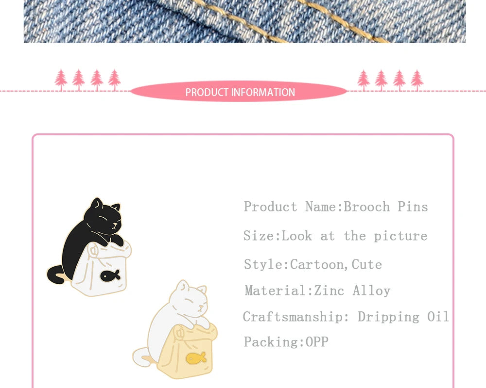 20 Styles Cute Cats collection Enamel Pins Dried Fish Bag Brooch Cartoon Animal Badges Denim Lapel Jewelry Gift for Kids Friends Quick Pick Grocers