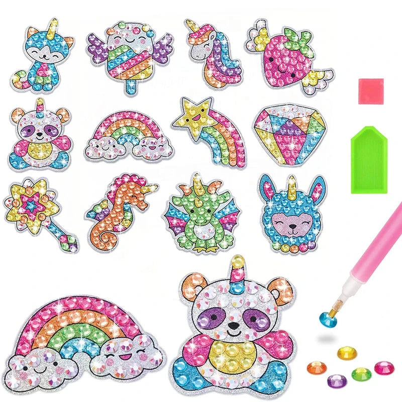 12 Create Big Gem Diamond Painting Sticker Kit Art Craft Girls Boys Unicorn Animal Sealife Magical Mosaic Dot Sticky Toys Gifts Econic Blanks