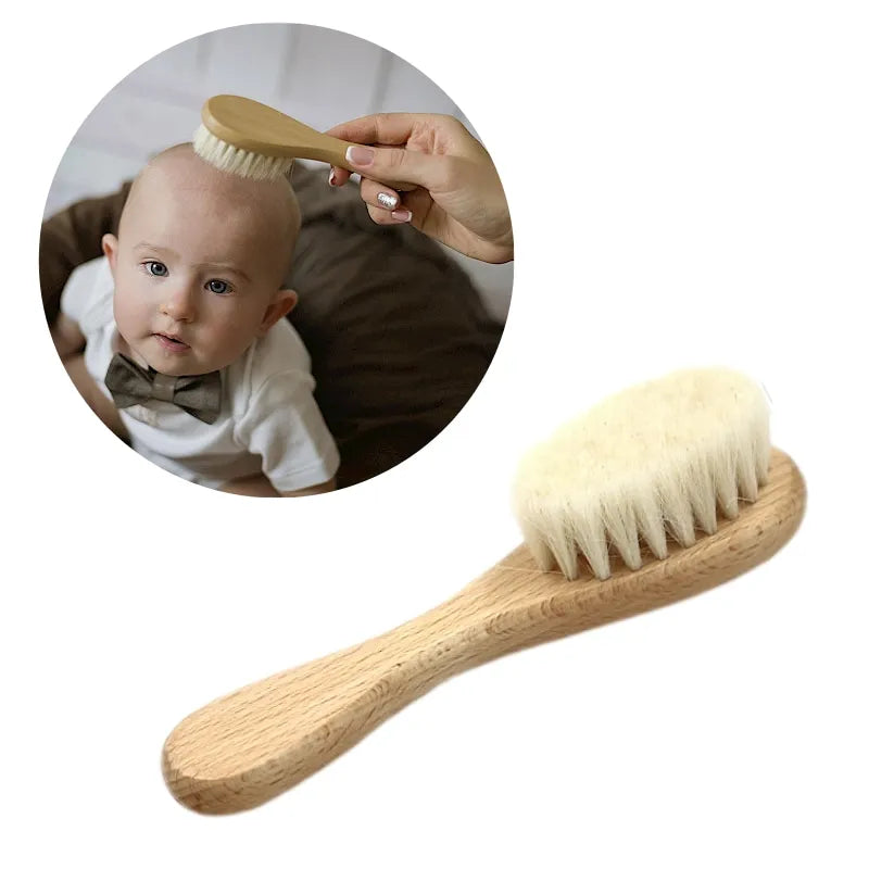 Hot Sales Safety Good Quality   Natural Wool beech Wooden Comb  Kids  Baby Hair Brush Purest Peak