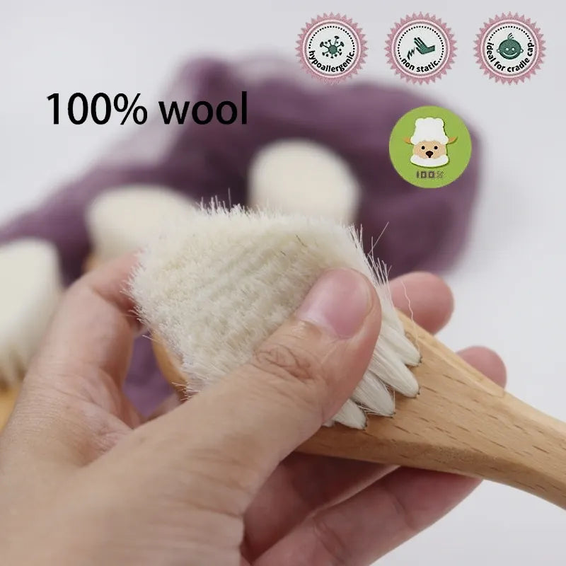 Hot Sales Safety Good Quality   Natural Wool beech Wooden Comb  Kids  Baby Hair Brush Purest Peak