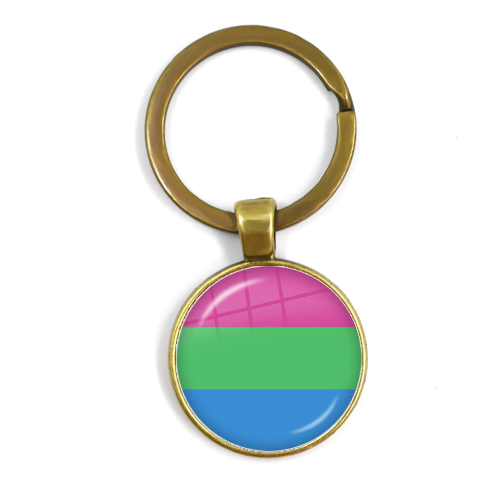 LGBT Glass Cabochon Keychain Gay Lesbian Pride Rainbow Car Key Holder Keyring Charm Jewelry for Homosexuality Gift Quick Pick Grocers
