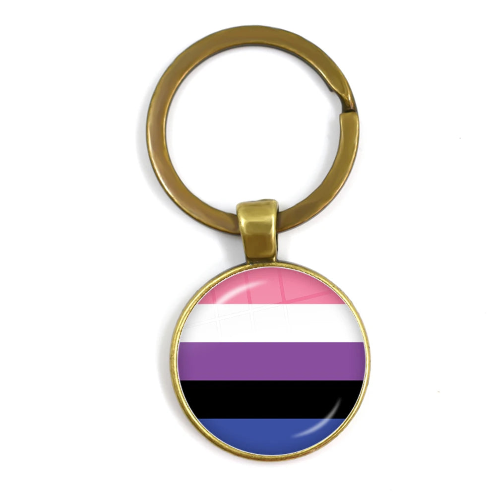 LGBT Glass Cabochon Keychain Gay Lesbian Pride Rainbow Car Key Holder Keyring Charm Jewelry for Homosexuality Gift Quick Pick Grocers