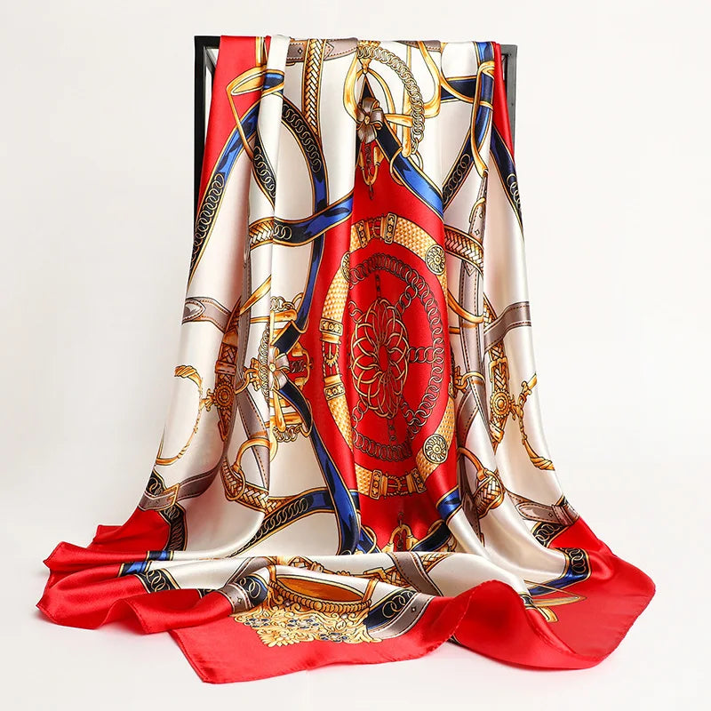 Handkerchiefs Hair Silk Scarf 90*90cm Print Satin Big Square Silk Scarves Shawls for Women Luxury Brand Designer Hijab Headband Quick Pick Grocers