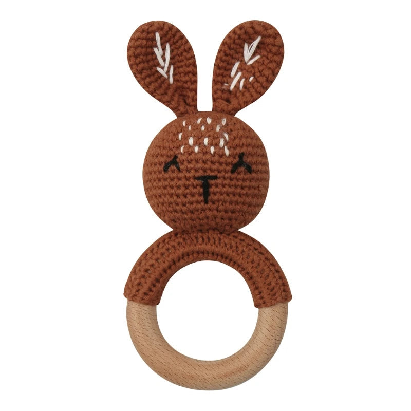 BPA Free Baby Wooden Teether Crochet Cartoon Baby Rattle Toys Wooden Ring Rodent Toys Mobile Gym Kids Newborn Educational Toys Purest Peak