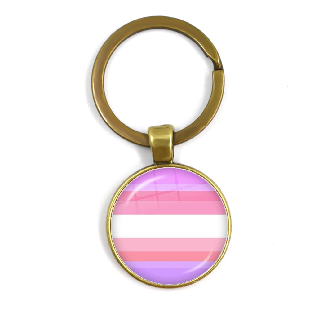 LGBT Glass Cabochon Keychain Gay Lesbian Pride Rainbow Car Key Holder Keyring Charm Jewelry for Homosexuality Gift Quick Pick Grocers
