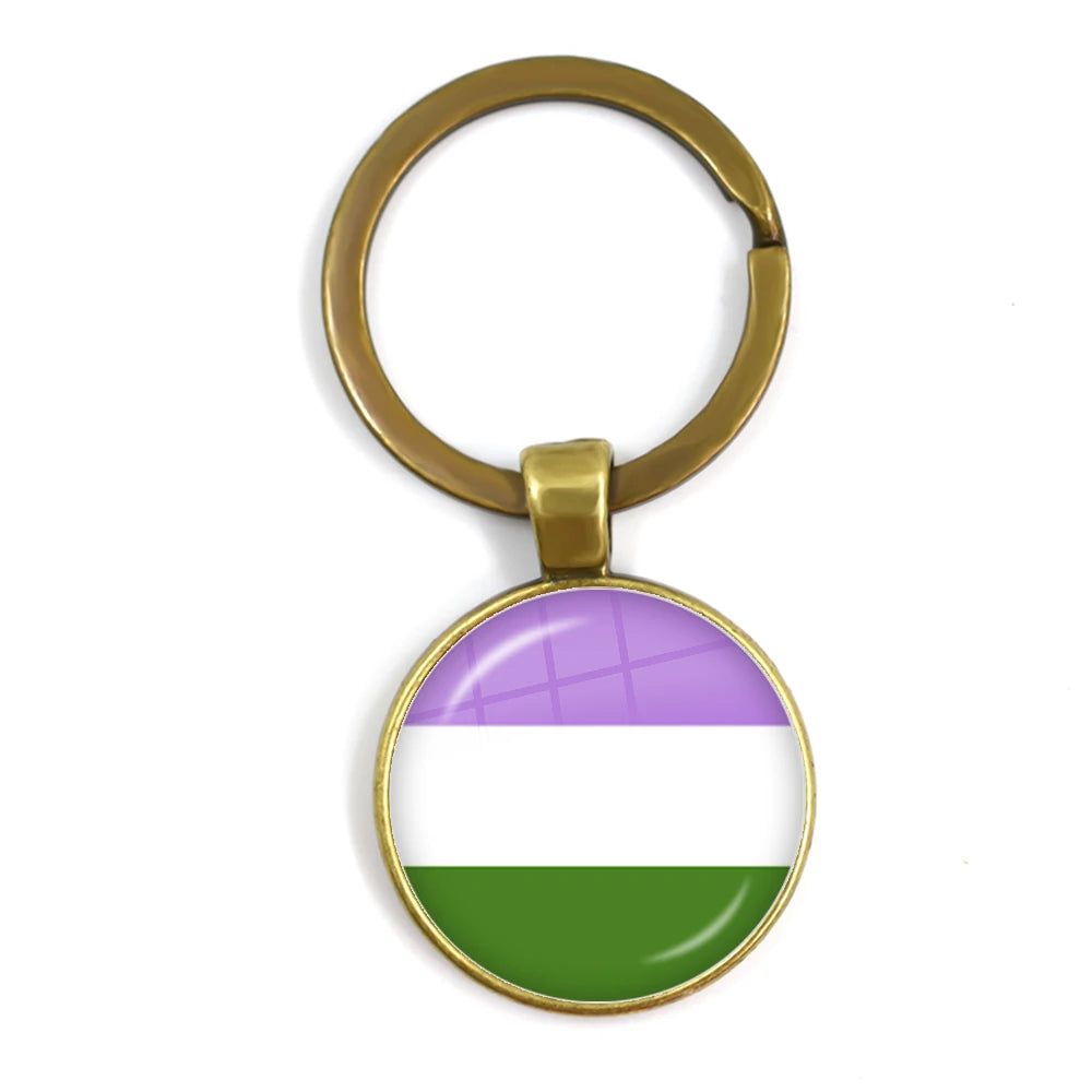 LGBT Glass Cabochon Keychain Gay Lesbian Pride Rainbow Car Key Holder Keyring Charm Jewelry for Homosexuality Gift Quick Pick Grocers