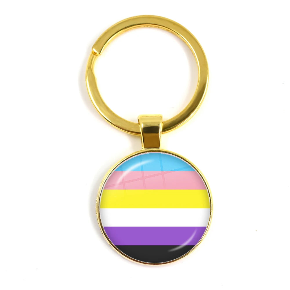 LGBT Glass Cabochon Keychain Gay Lesbian Pride Rainbow Car Key Holder Keyring Charm Jewelry for Homosexuality Gift Quick Pick Grocers