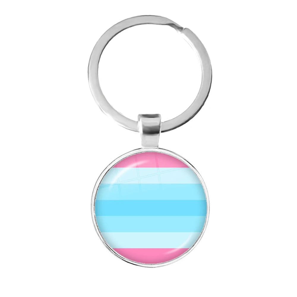 LGBT Glass Cabochon Keychain Gay Lesbian Pride Rainbow Car Key Holder Keyring Charm Jewelry for Homosexuality Gift Quick Pick Grocers