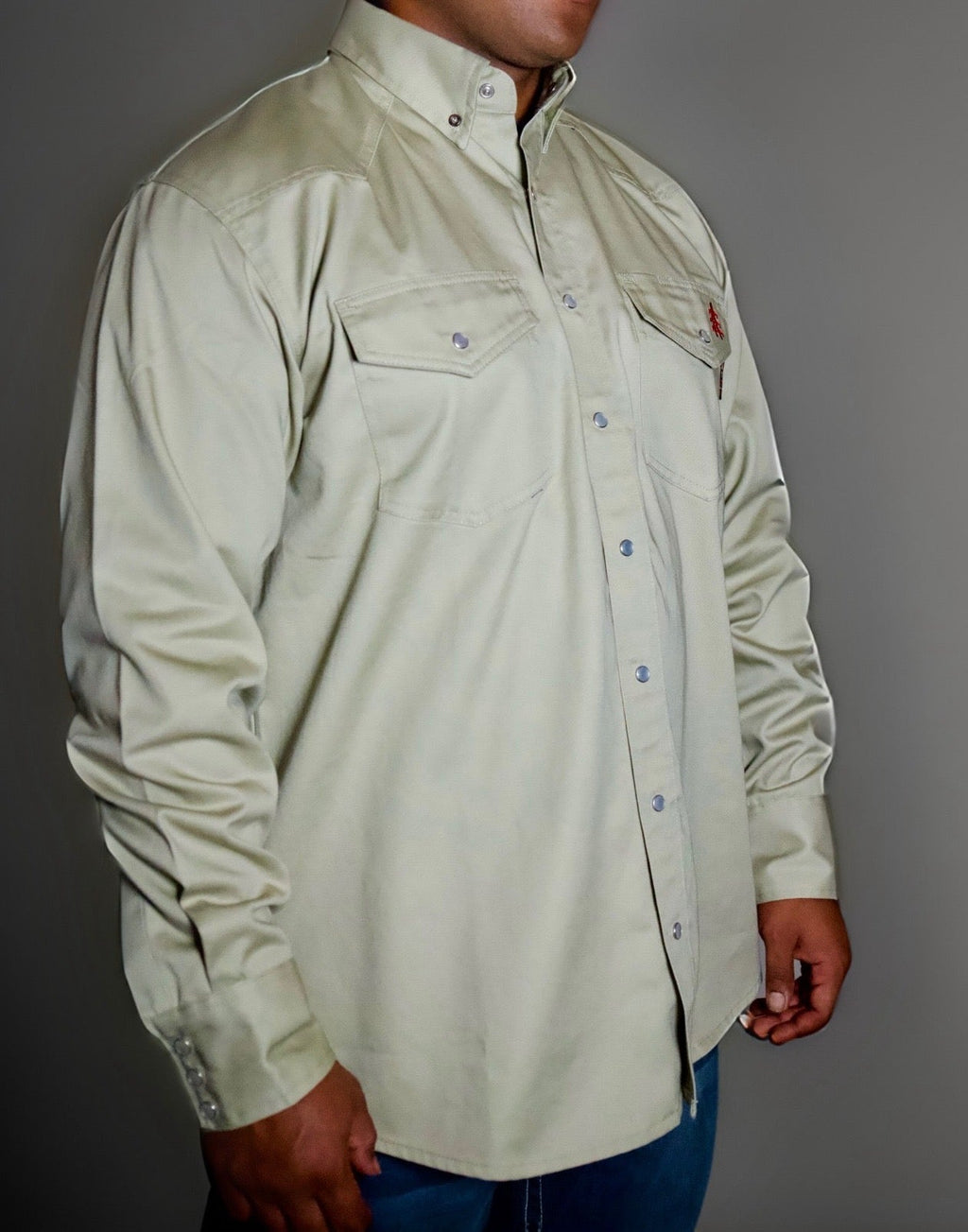 FR Western Style Pearl Snap - Khaki Static FR