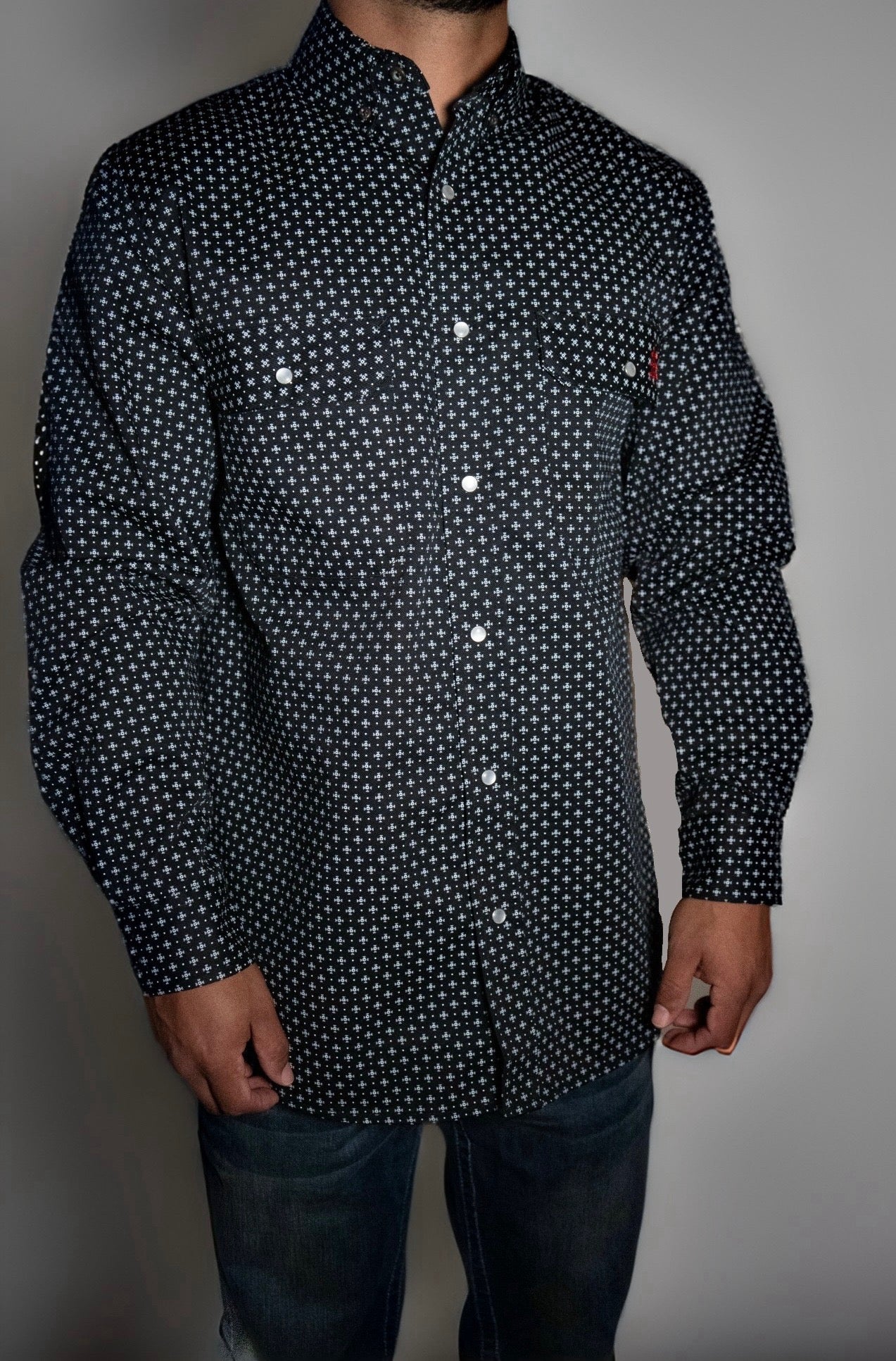 FR Pearl Snap Work Shirt - Reaper Black Static FR