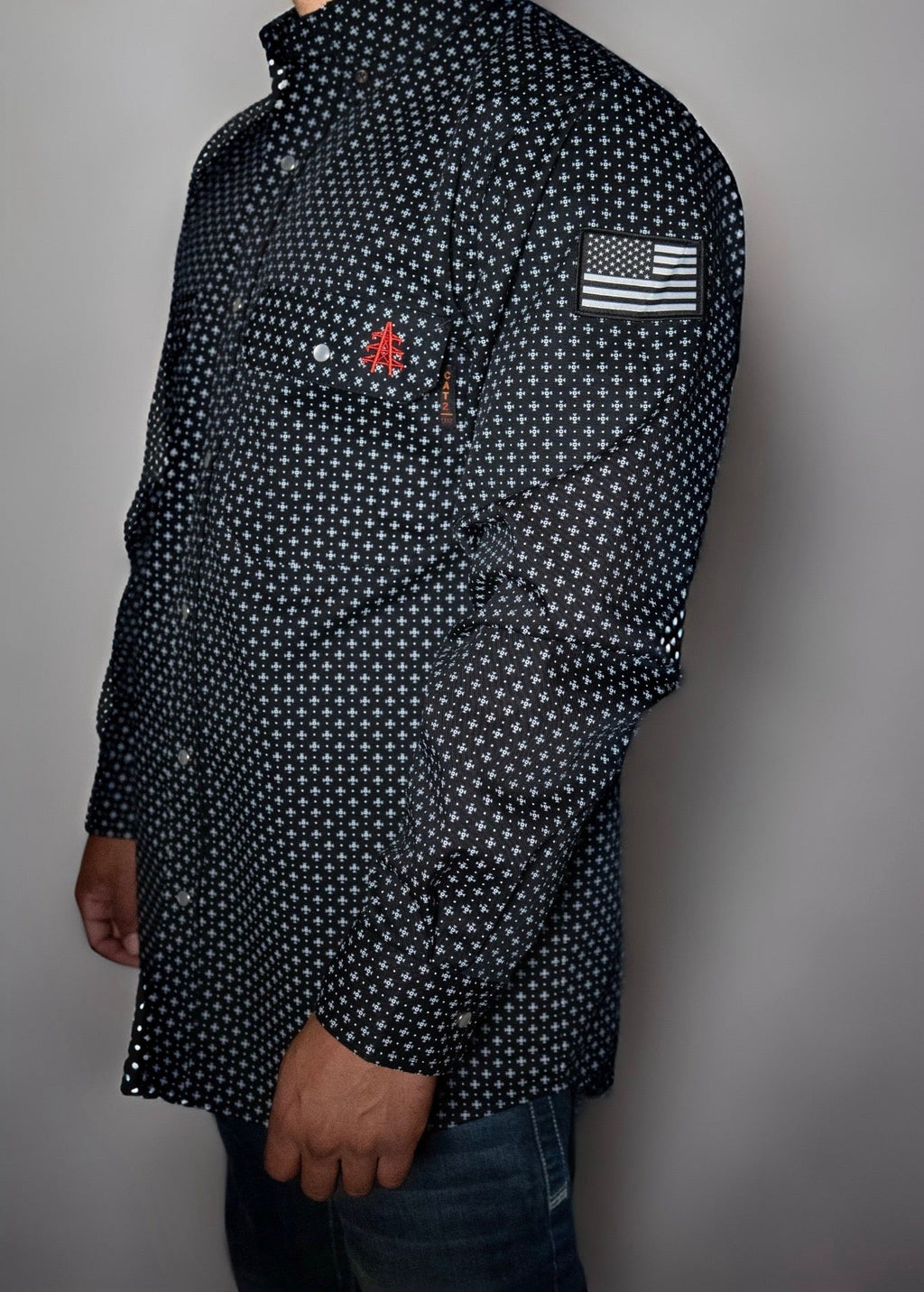 FR Pearl Snap Work Shirt - Reaper Black Static FR