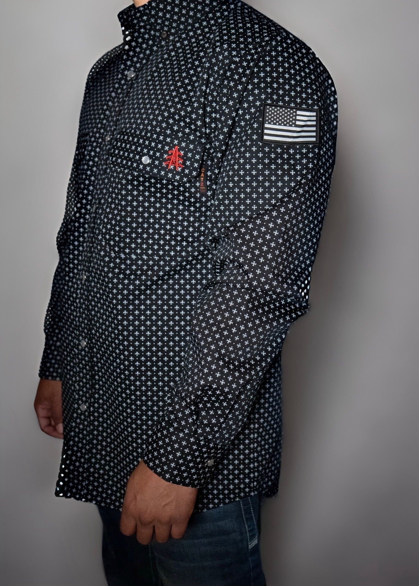 FR Pearl Snap Work Shirt - Reaper Black Static FR