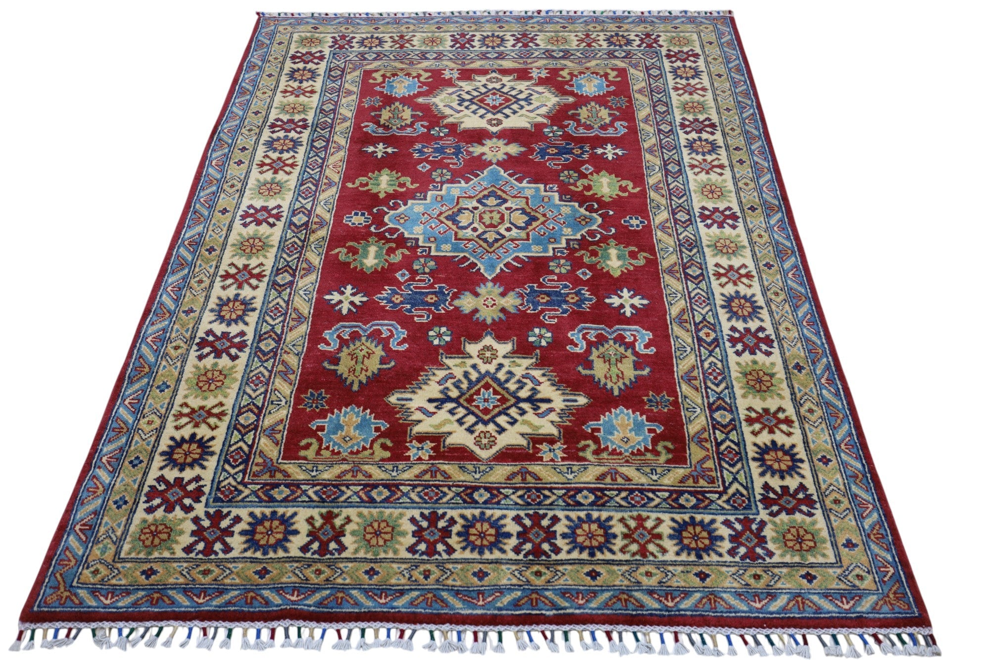 Hand-Knotted Afghani Kazak Wool Rug – 4’9″  x  6’8″