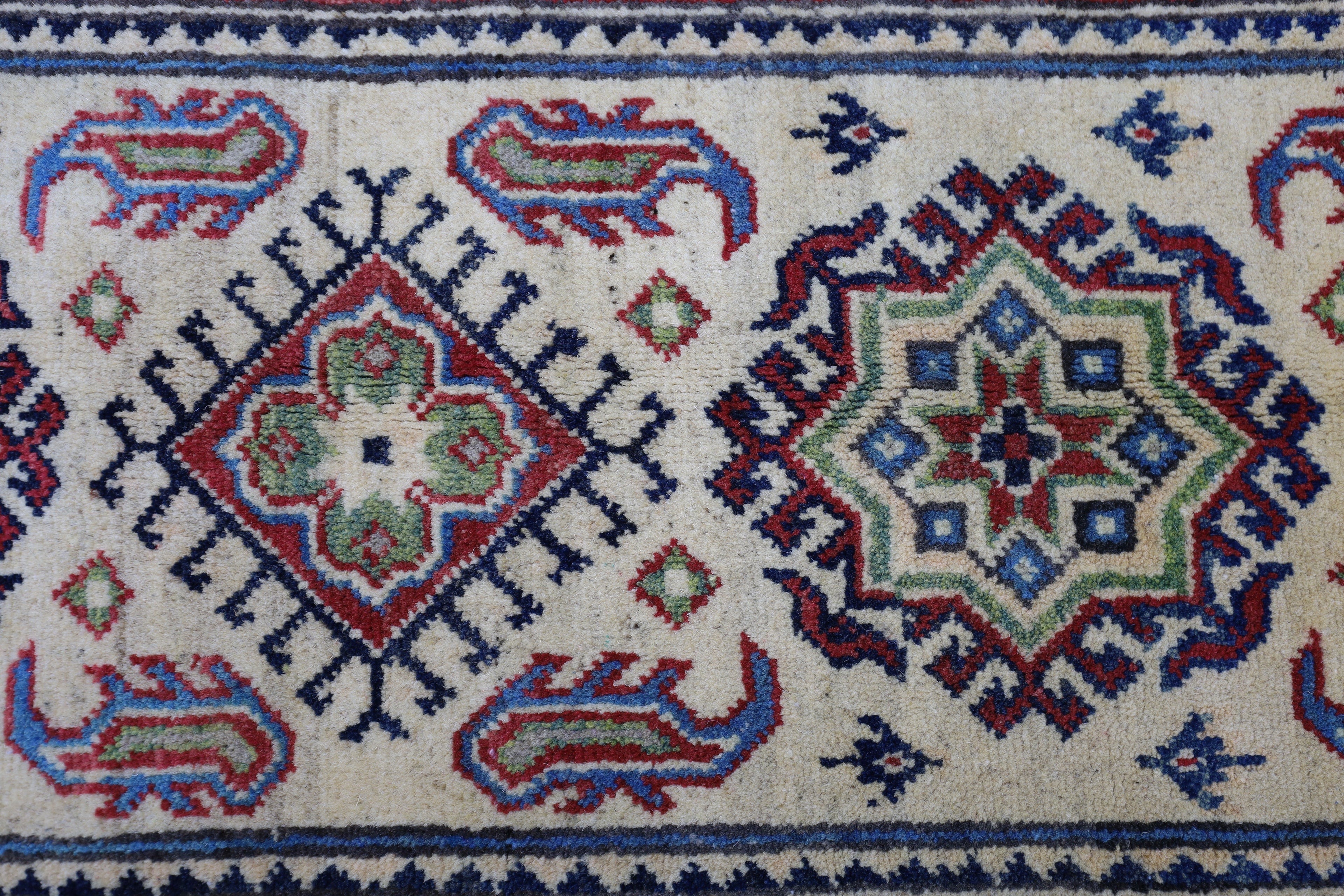Hand-Knotted Afghani Kazak Wool Rug – 2’0″  x  6’2″