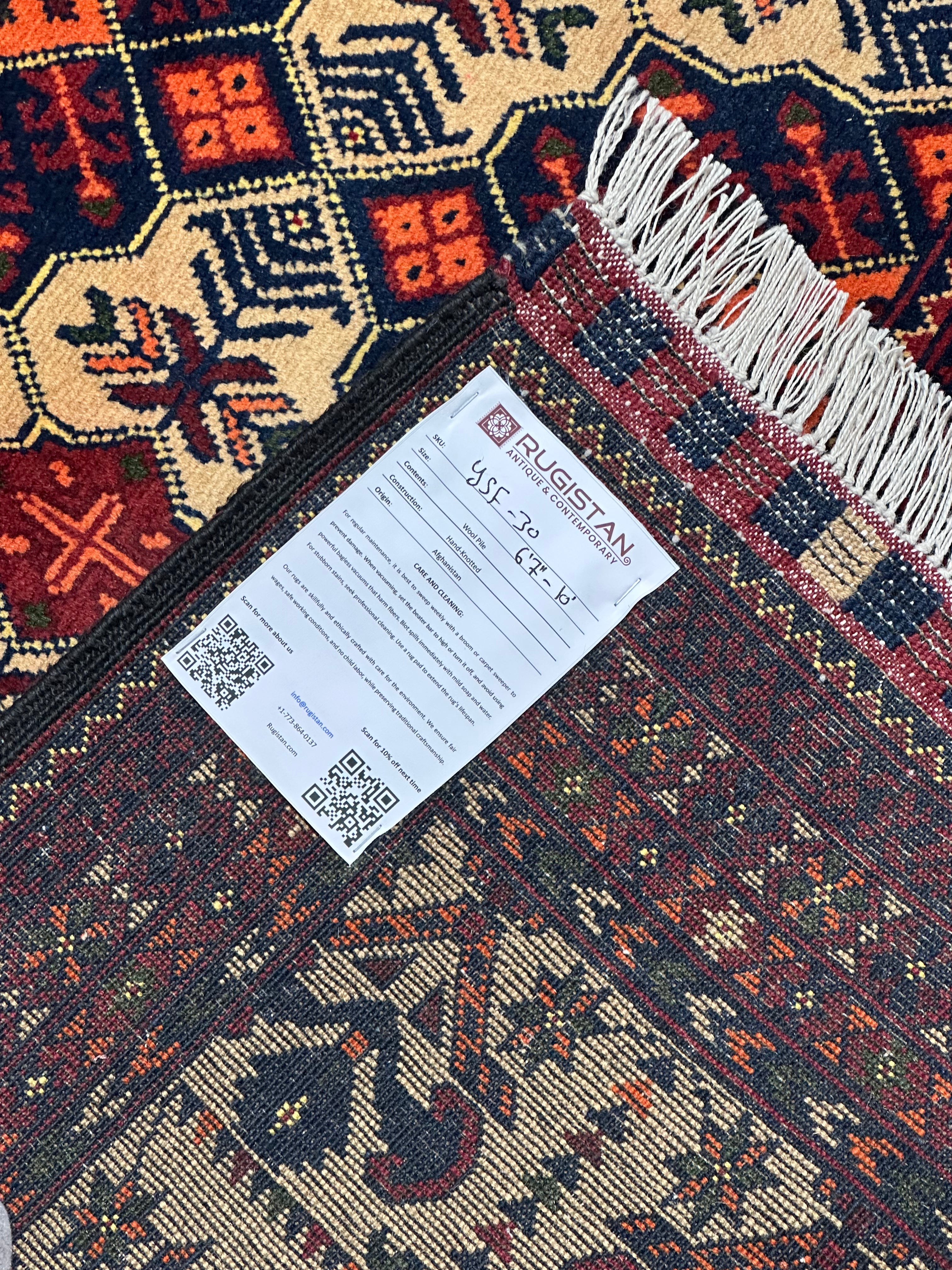 Hand-Knotted Afghani Yusufi Wool Rug – 6’7″  x  10’0″