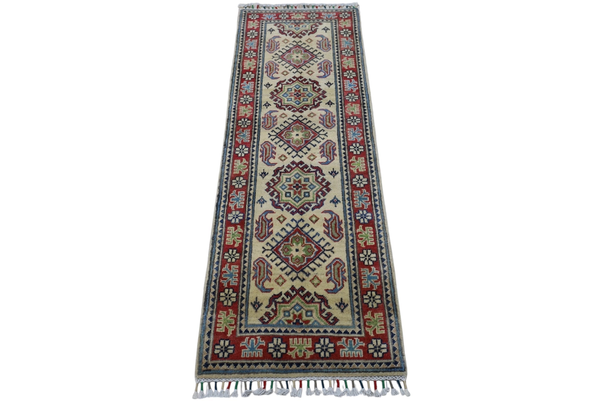 Hand-Knotted Afghani Kazak Wool Rug – 2’0″  x  6’2″