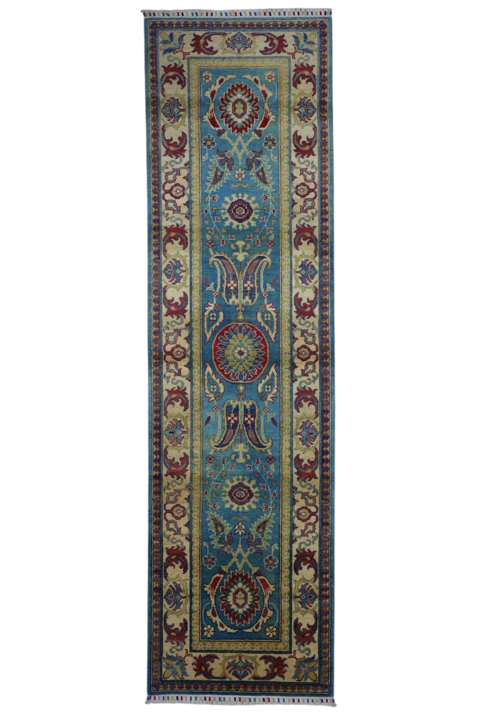 Hand-Knotted Afghani Kazak Wool Rug – 2’8″ x 9’9″