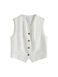 FSLE 2025 Summer Old Money Vest Wide-Leg Pants Set Vintage Tailored Two-Piece Adjustable Waist Eco Linen for Boardroom to Brunch Quick Pick Grocers