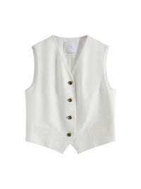 FSLE 2025 Summer Old Money Vest Wide-Leg Pants Set Vintage Tailored Two-Piece Adjustable Waist Eco Linen for Boardroom to Brunch Quick Pick Grocers