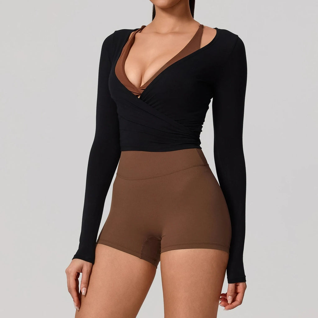 Hearuisavy Summer Women's Yoga Shirt Long Sleeve Sportswear Gym Breathable Quick Dry Sports Top Pilates Dance Ballet Wrap Tops Quick Pick Grocers