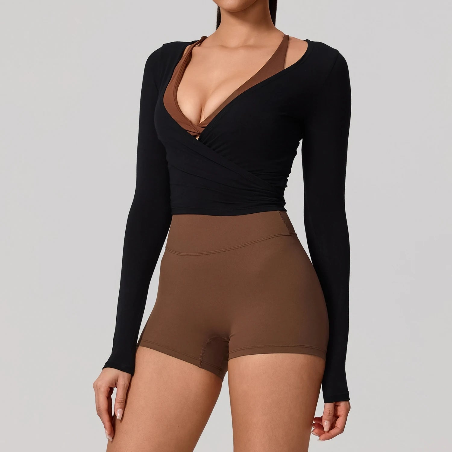 Hearuisavy Summer Women's Yoga Shirt Long Sleeve Sportswear Gym Breathable Quick Dry Sports Top Pilates Dance Ballet Wrap Tops Quick Pick Grocers
