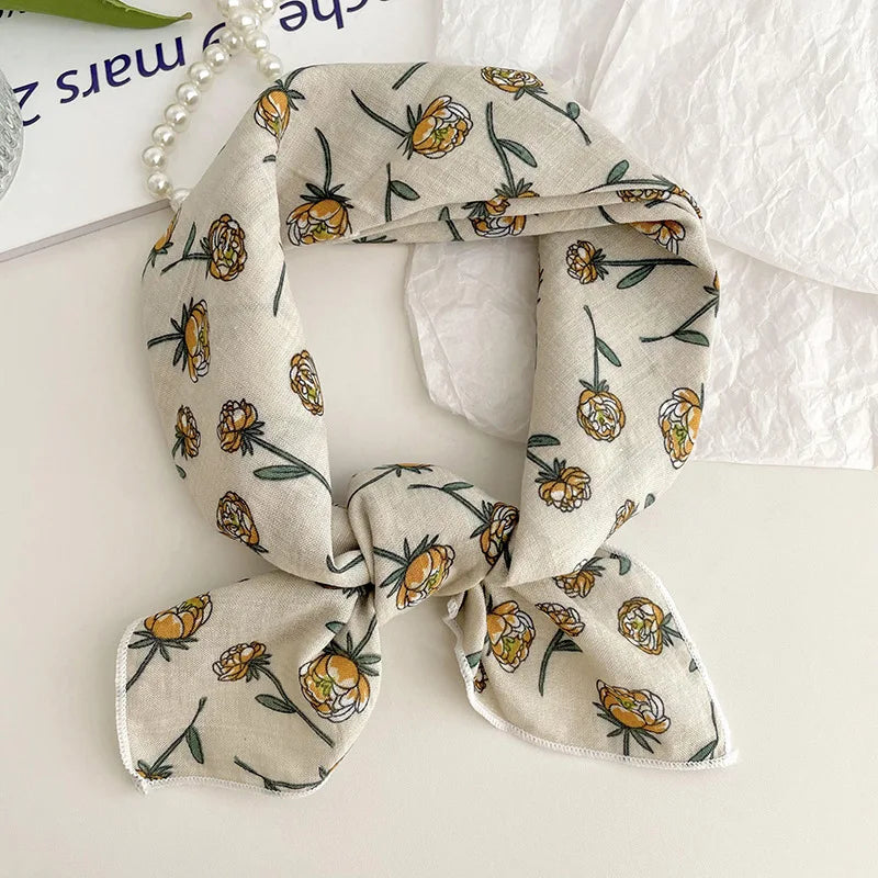 55cm Laies Headband Cotton Linen Square Scarf Women Korean College Girls Fashion Spring Autumn New Style Elegant Neck Scarves Quick Pick Grocers