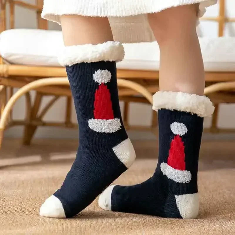 Christmas Gift Slipper Socks Women Thermal Winter Warm Plush Non slip Grip Sleeping Floor Short Sock Fuzzy Fluffy Female Cartoon Quick Pick Grocers