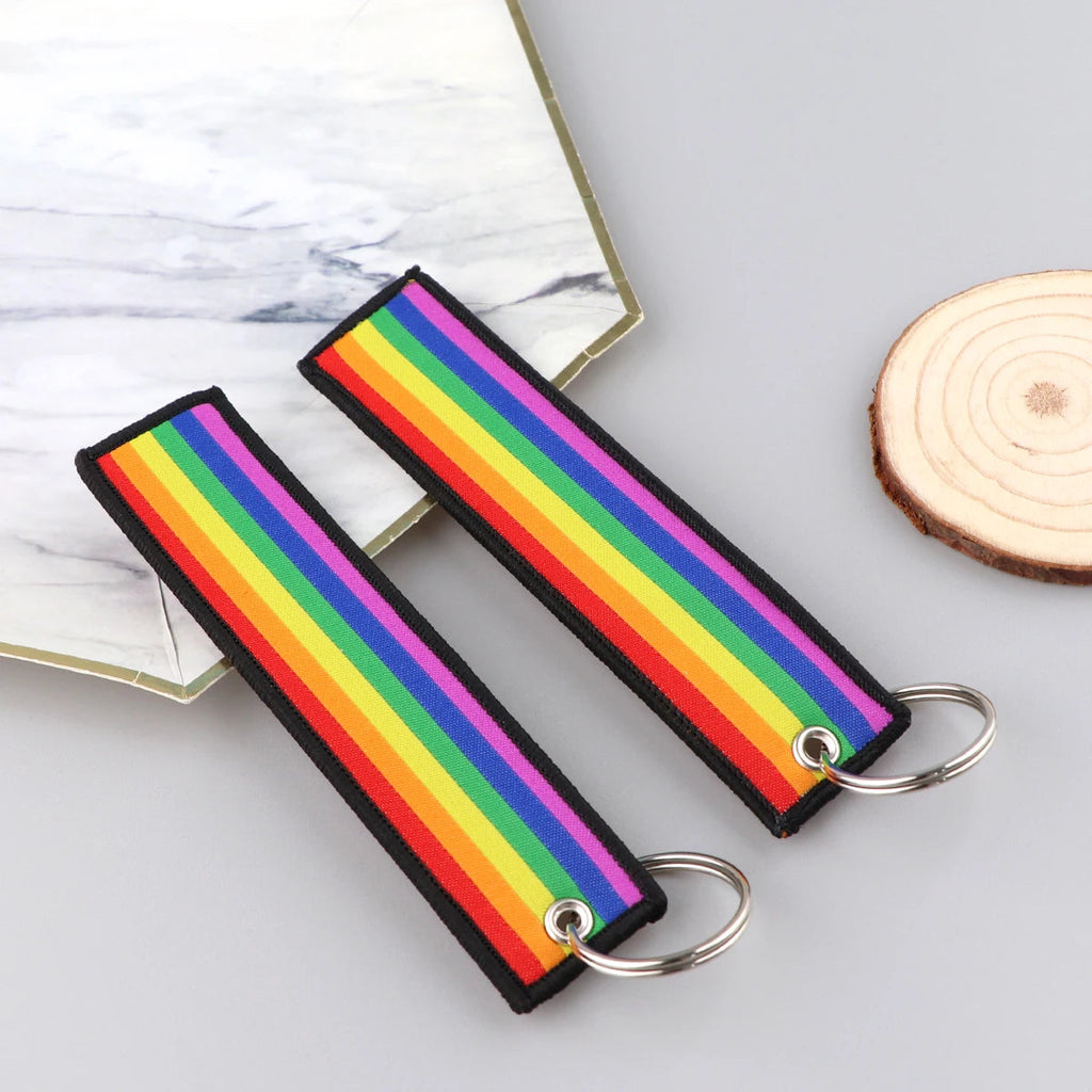 1pcs Rainbow Gay Embroidered Keys Tag Keychains For Motorcycles Cars Backpack Fashion Key Ring Accessories Chaveiro Gifts Quick Pick Grocers