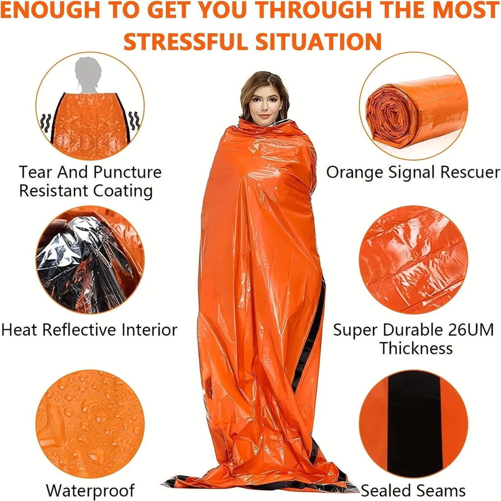 Portable Waterproof Emergency Survival Sleeping Bag Outdoor Edc Camping Gear Thermal Sack First Aid Rescue Kit Mylar Blanket Econic Blanks