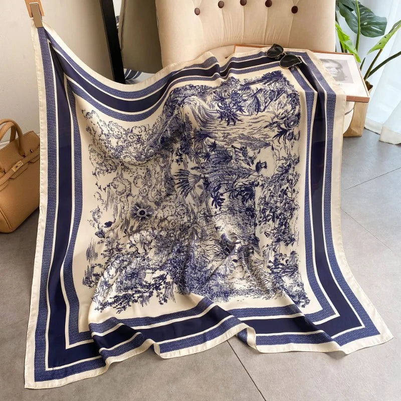 1pcs 70cm Plant-printed Scarf Women Simulated Silk Elegant and Versatile Headwear Bag Clothing and Accessories Square Scarf Quick Pick Grocers