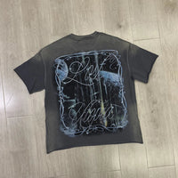 Streetwear Vintage Washed Diamond Cropped Tee for Men Crew Neck Short Sleeve Loose Cotton Rhineston Tshirts Oversized Quick Pick Grocers
