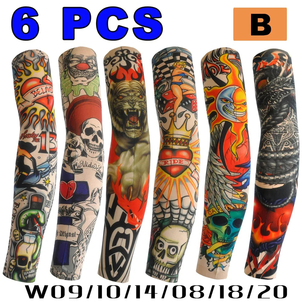 6 PCS Tattoo Sleeves Unisex Summer Cycling Sun Protection Arm Covers Beach Driving Fishing Breathable Nightclub Elastic Sleeves Quick Pick Grocers