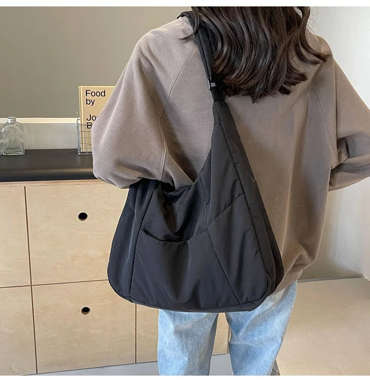 Trendy Women's Soft Cloth Shoulder Bag Solid Color Student 2026 Spring Y2k Casual Style Big Handbags Crossbody Bags for Women Quick Pick Grocers