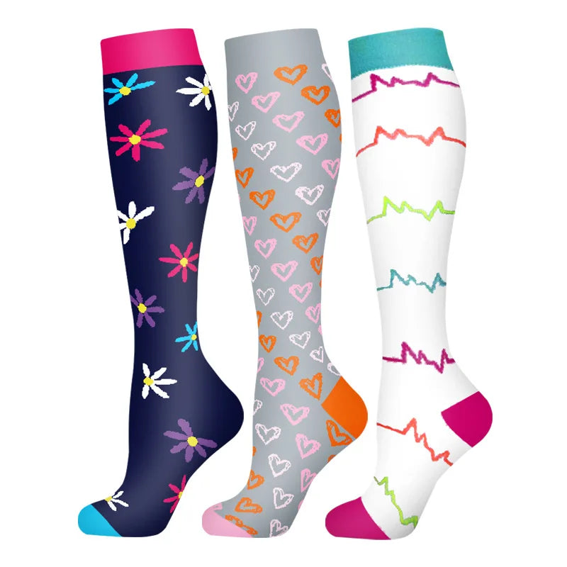 58 Styles 3 Pairs/Pack Compression Socks Knee High 30MmHg  Women Men Sports Socks Edema Diabetes Varicose Veins Running Socks Quick Pick Grocers