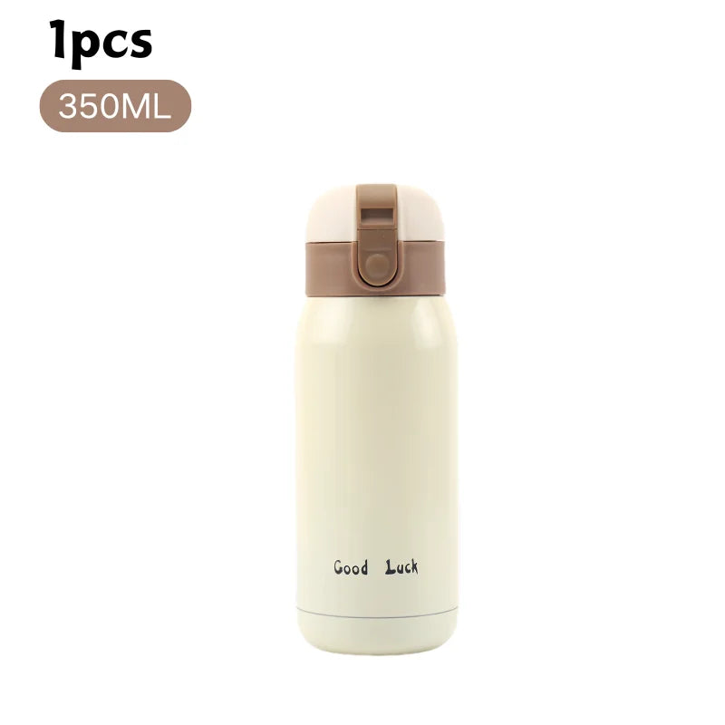 200/350ml Cute Mini Thermos Cup Stainless Steel Thermal Coffee Mug Portable Vacuum Flask Insulated Water Bottle with Button Lid Quick Pick Grocers