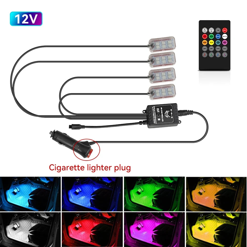 LED Car Interior Ambient Lights Foot Strip Lighting Kit Accessories Backlight Remote App Music Control Auto RGB Decorative Lamp Econic Blanks
