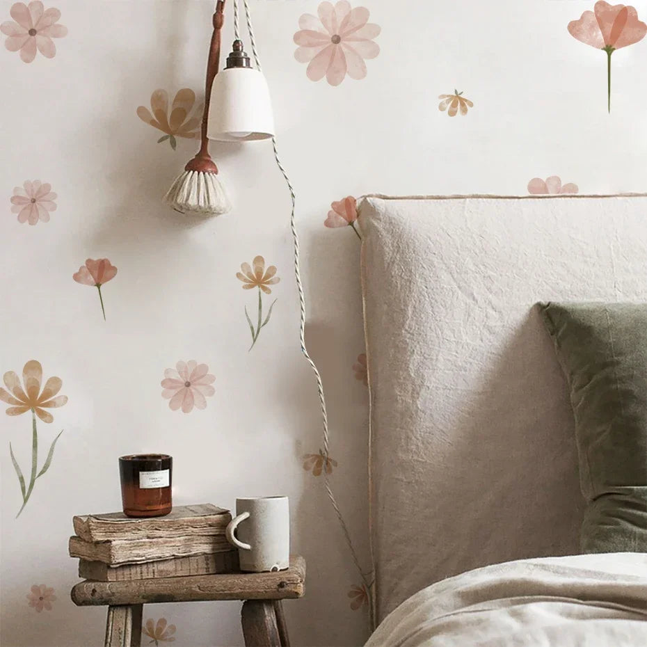 Boho Flowers Wall Stickers Child Watercolor Bedroom Living Room Home Decor Art Eco-frienly Removable Decals PVC Murals Econic Blanks