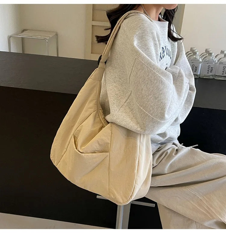Trendy Women's Soft Cloth Shoulder Bag Solid Color Student 2026 Spring Y2k Casual Style Big Handbags Crossbody Bags for Women Quick Pick Grocers