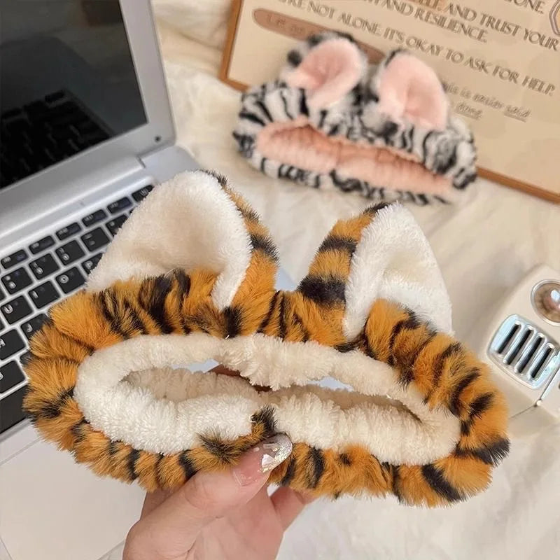 1pc adorable tiger wash face headband cartoon sell cute animal headpiece wash makeup plush tiger ear hairband Quick Pick Grocers