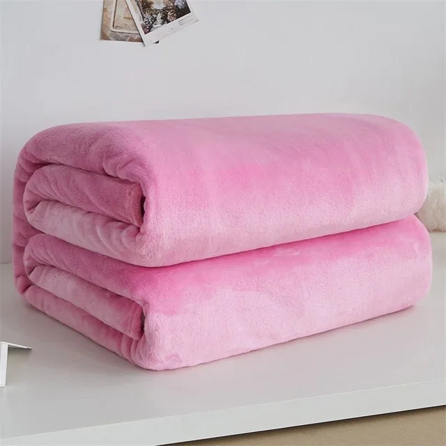 230GSM Coral Fleece Flannel Blankets For Beds Solid Blue Pink Soft Warm Thin Bedspread Sofa Cover Faux Fur Plaid Blanket Purest Peak