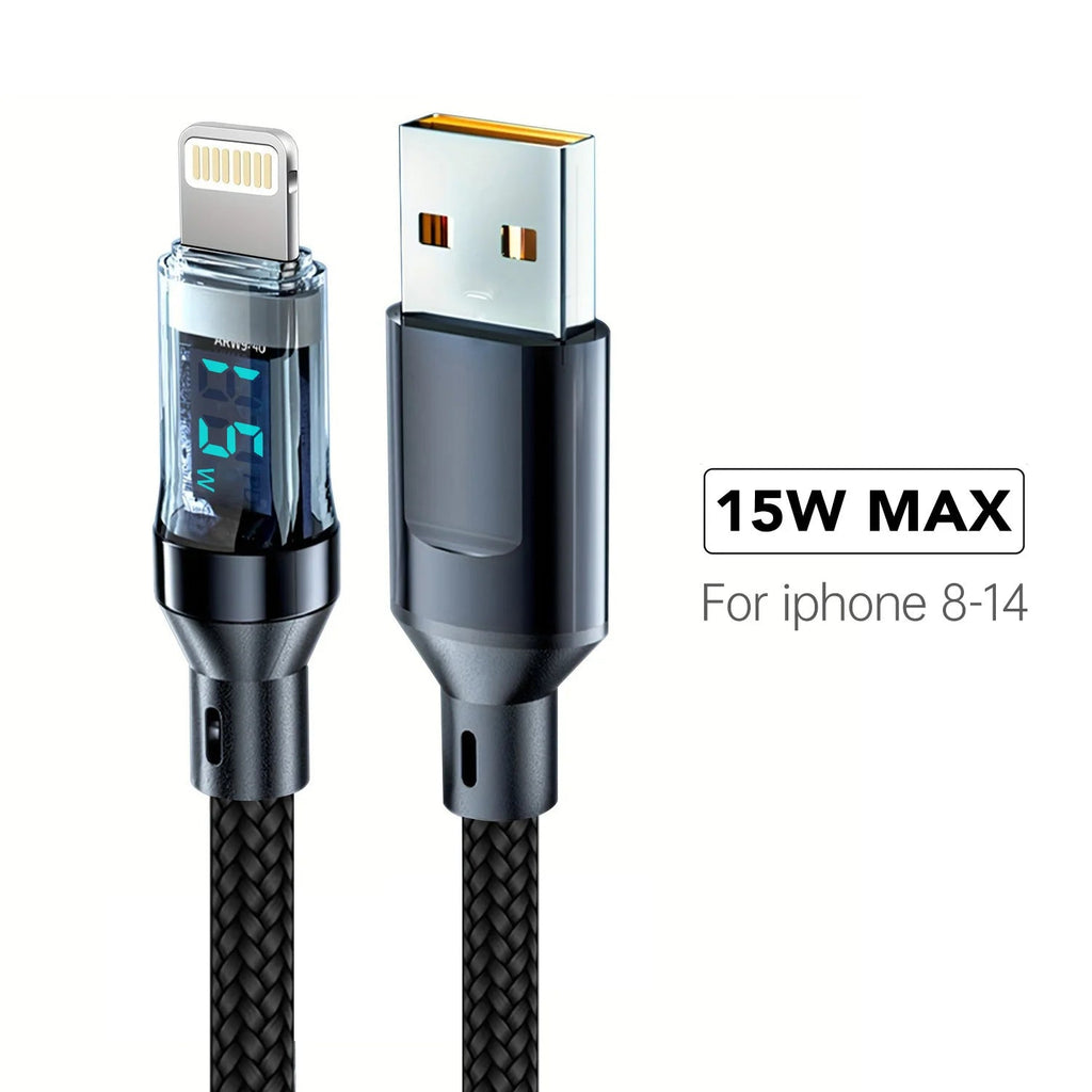 OOZCC LCD Watt Display Cable, Max 120W Super Fast Charging USB Type C Cable Data Transfer, USB A to Lightning for IPhone14 Pro Quick Pick Grocers