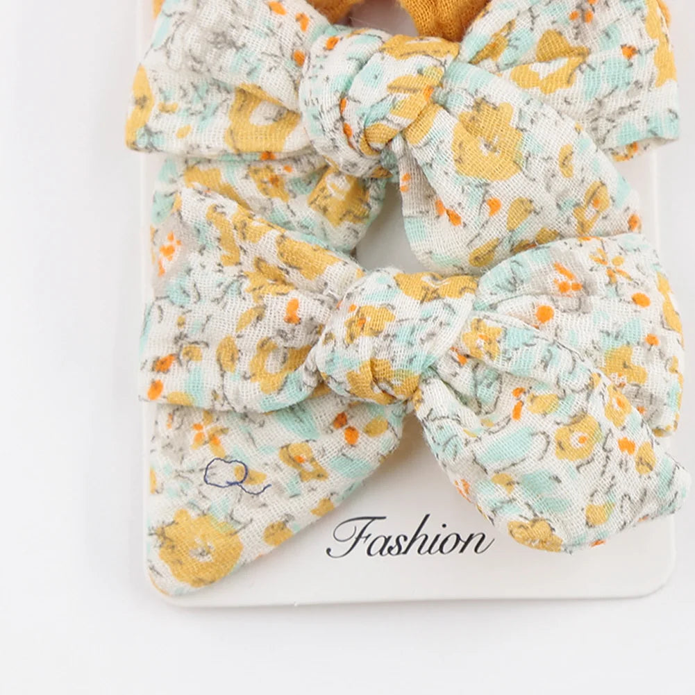 4Pcs/Set Baby Bows Hair Clips Muslin Girls Hairpins Hairclip For Kids Cotton Linen Barrette Flower Print Side Pin  Accessories Purest Peak